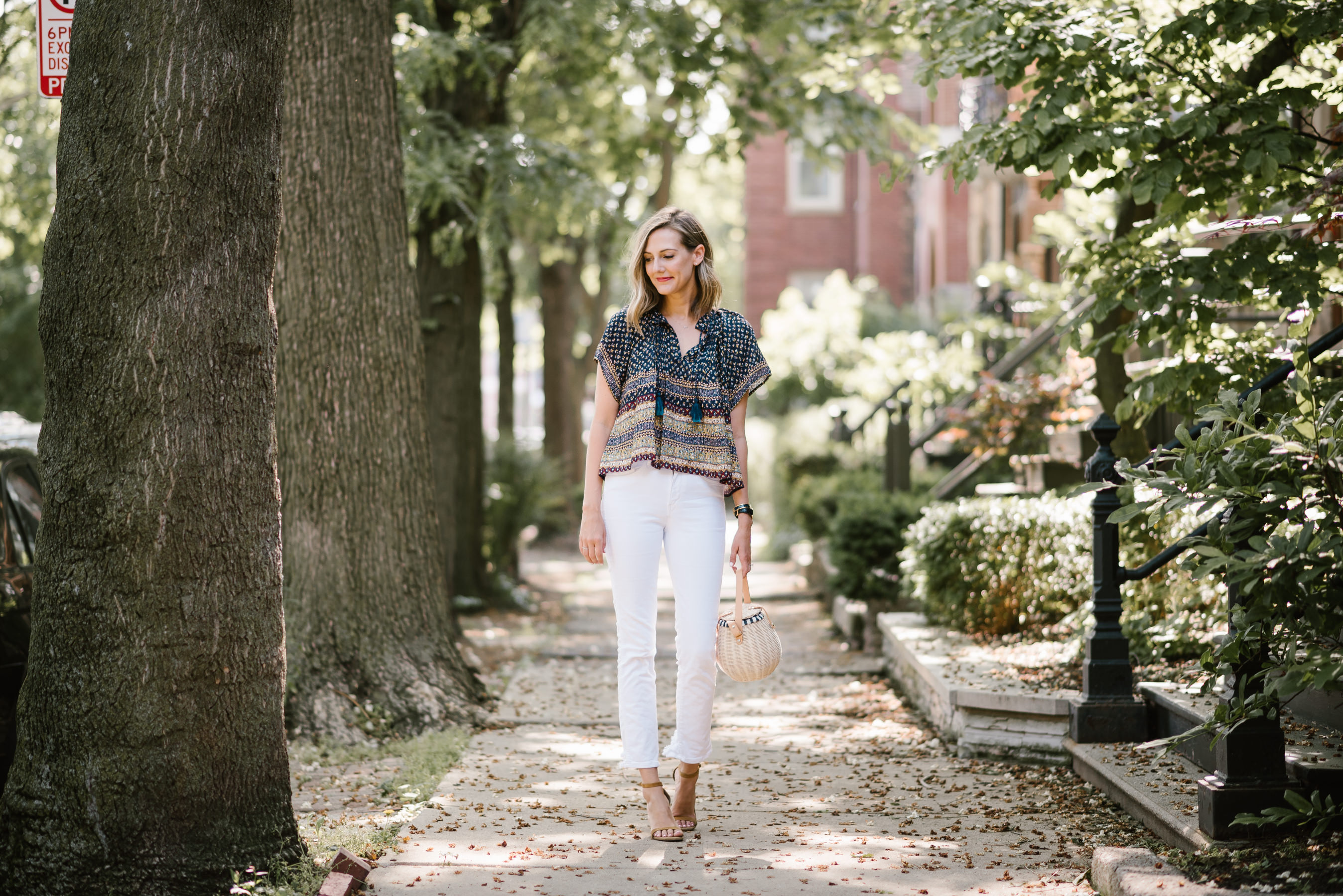 sea pintuck silk top outfit 3x1 white jeans summer