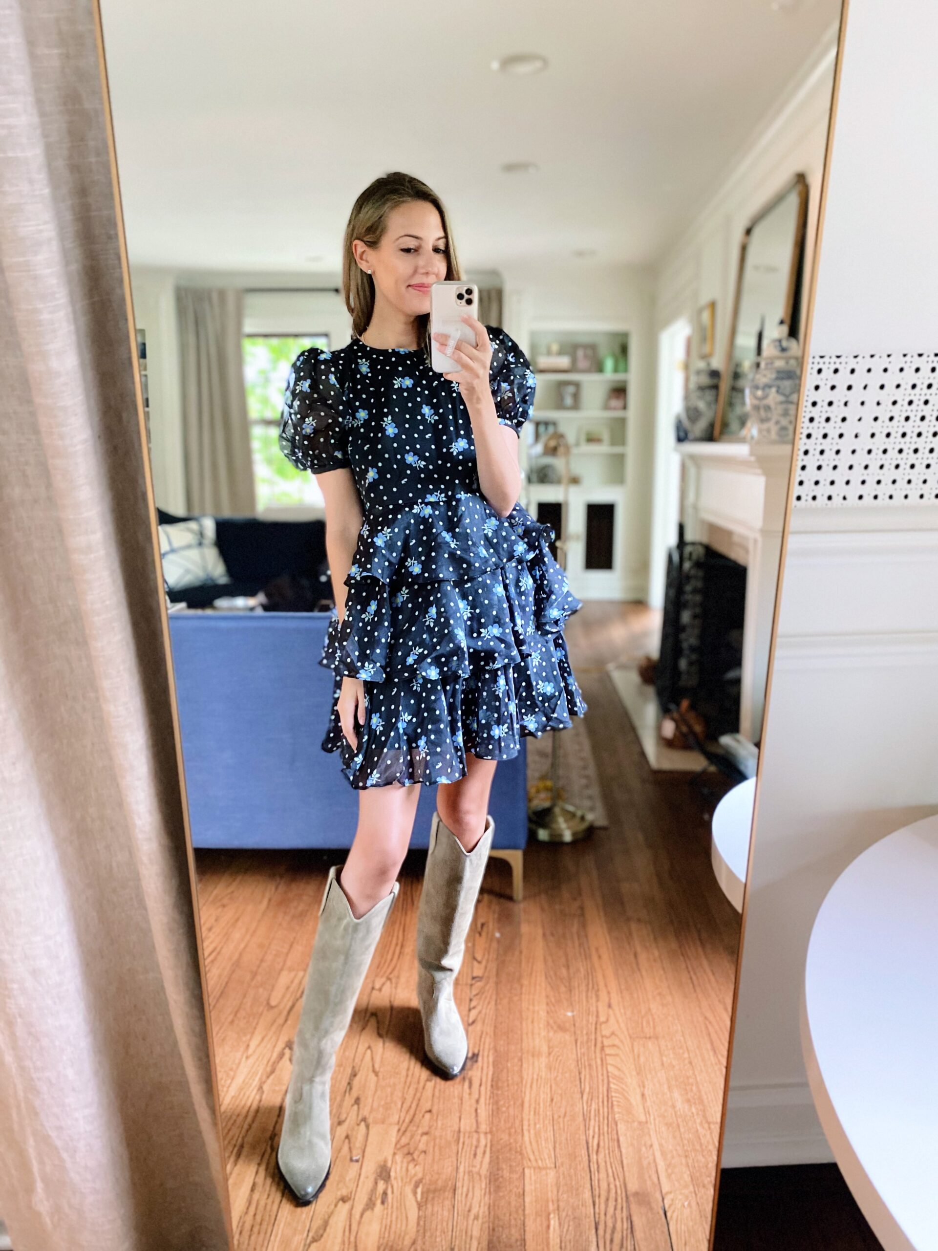 woman in blue dress and boots from Target Tuesday