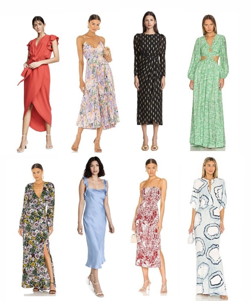 collage of Wedding Guest Dress Ideas